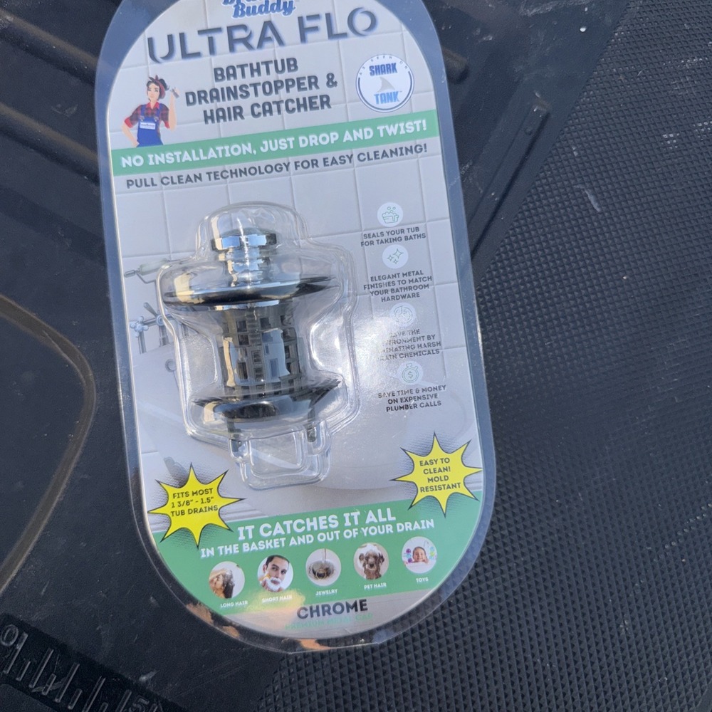 DRAIN BUDDY Ultra Flo Tub Drain Stopper & Hair Catcher Anti-Clogging, Chrome (Z)